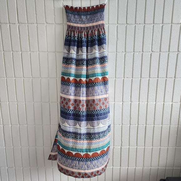 Gap maxi dress smocked stretch geometric bohemian side slits - Picture 6 of 7